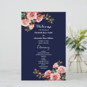 Dark moody pink red roses navy wedding program (スタンド正面)