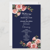 Dark moody pink red roses navy wedding program (正面)