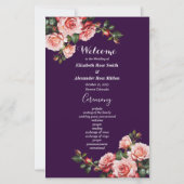 Dark moody pink red roses purple wedding program (正面)