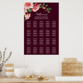 Dark moody pink red roses wedding seating chart ポスター (キッチン)