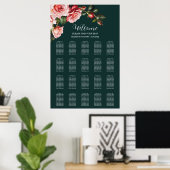 Dark moody pink red roses wedding seating chart ポスター (ホームオフィス)