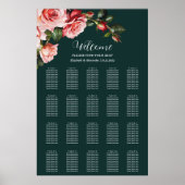 Dark moody pink red roses wedding seating chart ポスター (正面)