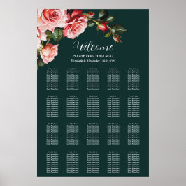 Dark moody pink red roses wedding seating chart ポスター