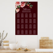Dark moody pink red roses wedding seating chart ポスター (キッチン)