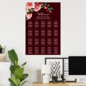 Dark moody pink red roses wedding seating chart ポスター (ホームオフィス)