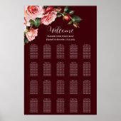Dark moody pink red roses wedding seating chart ポスター (正面)