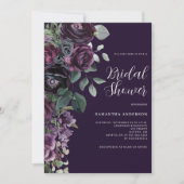Dark Moody Purple Floral Bridal Shower  招待状 (正面)