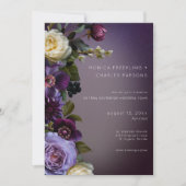 Dark Moody Purple Lavender Floral Modern Wedding 招待状 (正面)