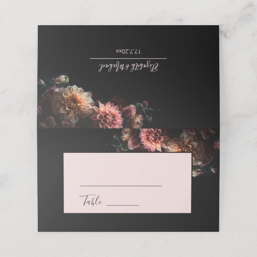 Dark Moody Realistic Flowers Wedding プレイスカード (外部開封)