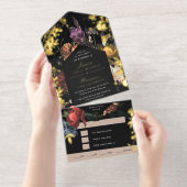 Dark Moody Romantic Floral Dutch Painterly Foil オールインワン招待状 (切り取り部)