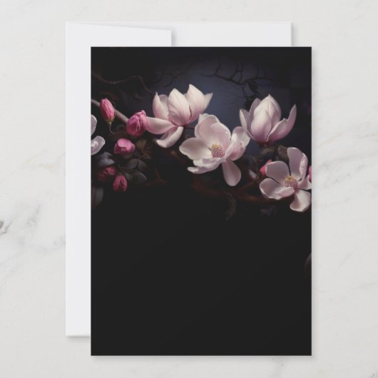 Dark  Moody Romantic Magnolia Flowers 招待状 (裏面)