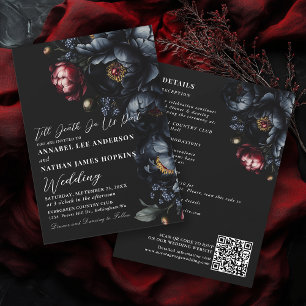 Dark Moody Romantic Peony Gothicの結婚QRコード 招待状