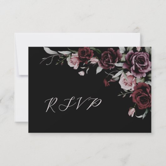 Dark Moody Romantic Watercolor Roses 出欠カード (裏面)