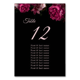 Dark Moody Roses Floral Wedding Seating Chart テーブルナンバー