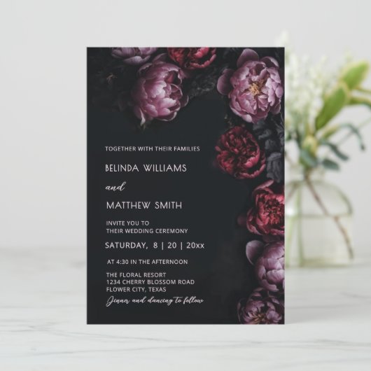 Dark Moody  Textured Flowers Wedding Invitation 招待状 (スタンド正面)
