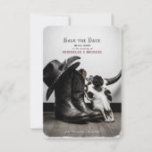 Dark Moody Western Cowboy Skull Rose Wedding Save  セーブザデート (正面)