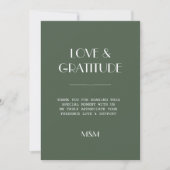 Dark Moss Green Minimalist Scandi Wedding Thanks (正面)