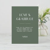 Dark Moss Green Minimalist Scandi Wedding Thanks (スタンド正面)