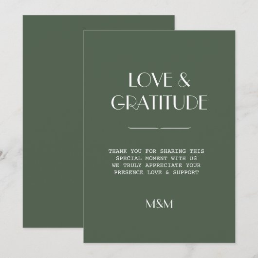Dark Moss Green Minimalist Scandi Wedding Thanks (正面/裏面)