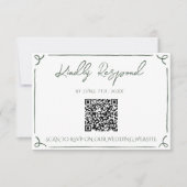 Dark Moss Green Whimsical Boho QR Code Wedding  出欠カード (正面)