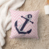 Dark Nautical Blue Anchor Pink Zigzag Chevron クッション (ブランケット)