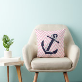 Dark Nautical Blue Anchor Pink Zigzag Chevron クッション (椅子)