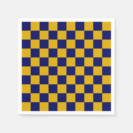 Dark Navy and Mustard Yellow Checkerboard スタンダードカクテルナプキン (正面)