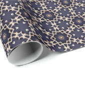 Dark Navy Blueおよび金ゴールドエレガントネットワークパターン ラッピングペーパー (ロールコーナー)