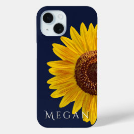 Dark Navy Blue Close Up Sunflowerの名前を追加 iPhone 15ケース