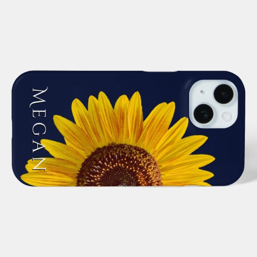 Dark Navy Blue Close Up Sunflowerの名前を追加 Case-Mate iPhoneケース (裏面 (横))