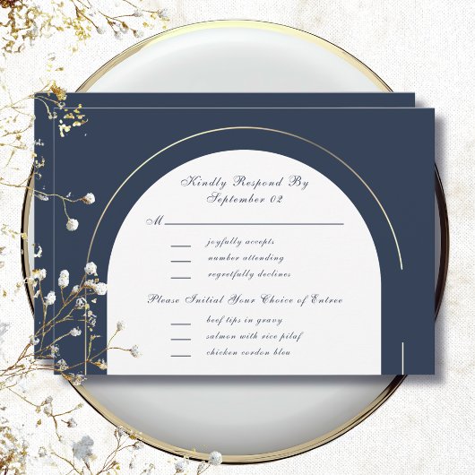 Dark Navy Gold Frame Script Menu Selection RSVP 