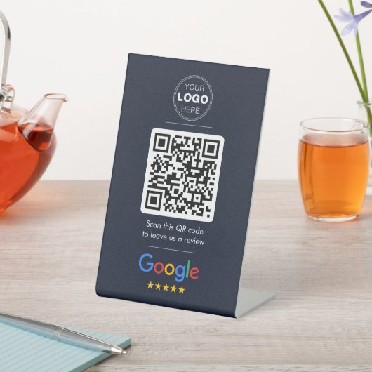 Dark Navy Google Review QR Code Logo 台座サイン (インサイチュ)