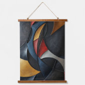 Dark Navy Red Gold Abstract Geometric Art 吊り下げ型タペストリー (正面)