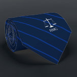 Dark Navy Striped Custom Initials Lawyer ネクタイ<br><div class="desc">Elegant navy stripes judicial scales of justice custom initials tie.</div>