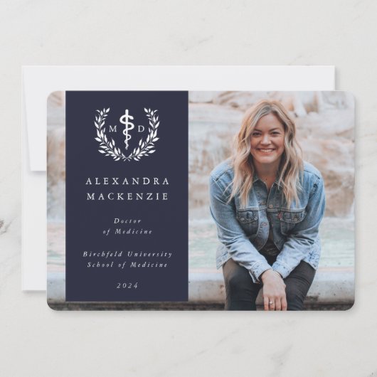 Dark Navy/White MD Asclepius卒業写真 案内状 (正面)