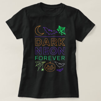 Dark Neon Forever | ハロウィンのカボチャとコウモリ Tシャツ