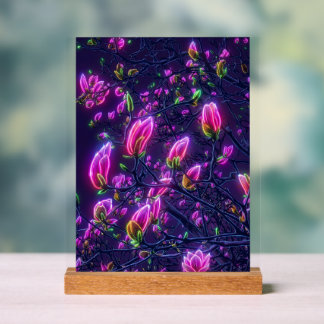 Dark Neon Magnolia Acrylic Sign – Botanical Glowin アクリルサイン