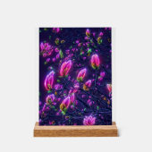 Dark Neon Magnolia Acrylic Sign – Botanical Glowin アクリルサイン (正面)