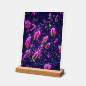 Dark Neon Magnolia Acrylic Sign – Botanical Glowin アクリルサイン (傾斜)