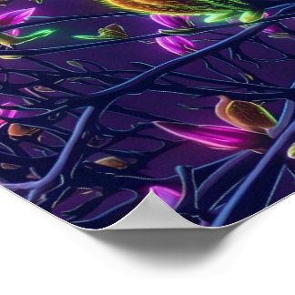 Dark Neon Magnolia Botanical Poster ポスター