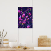 Dark Neon Magnolia Botanical Poster ポスター (キッチン)