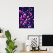 Dark Neon Magnolia Botanical Poster ポスター (ホームオフィス)