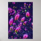 Dark Neon Magnolia Botanical Poster ポスター (正面)