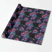 Dark Neon Tropical Purple Floral Pattern ラッピングペーパー (アンロールド)