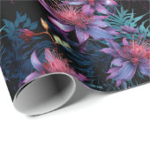 Dark Neon Tropical Purple Floral Pattern ラッピングペーパー (ロールコーナー)