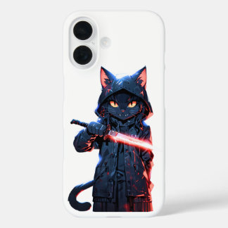 Dark Ninja Cat | Anime Assassin Art with Neon Blad iPhone 16ケース