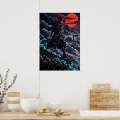 Dark Ninja Red Moon Japanese Fantasy Art Poster ポスター (キッチン)