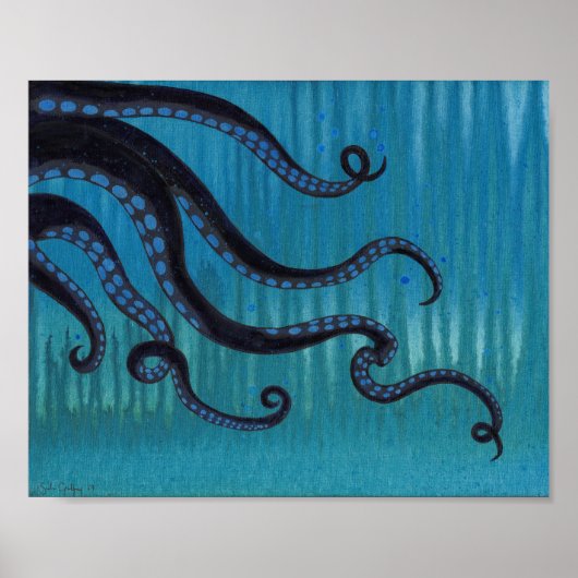 Dark Octopus Tentacles Acrylic Painting Poster ポスター (正面)