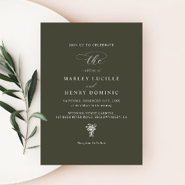 Dark Olive Green Formal Modern Typography Wedding 招待状