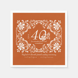 Dark Orange Shabby Chic 40 Anniversary Napkin スタンダードカクテルナプキン